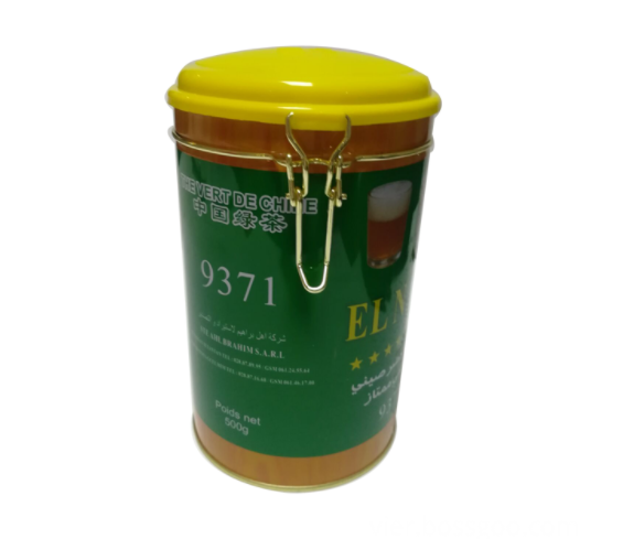 茶用绿色金属圆罐