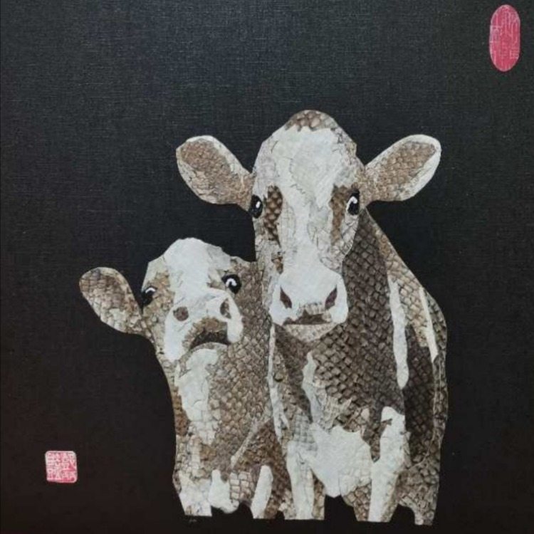 鱼皮画《相依》