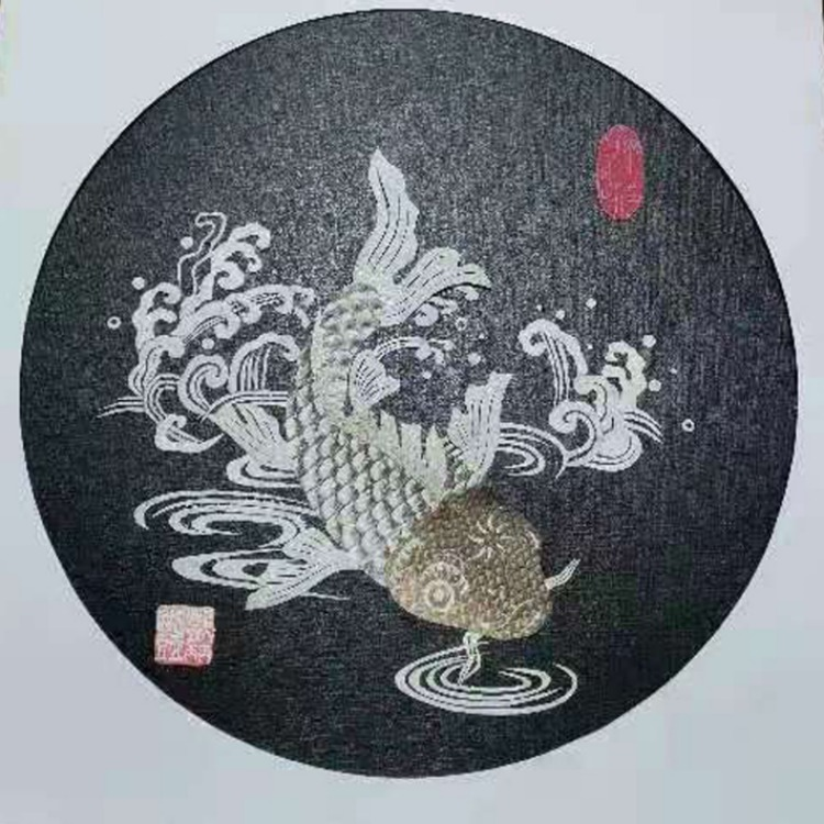 鱼皮画《富贵有余》
