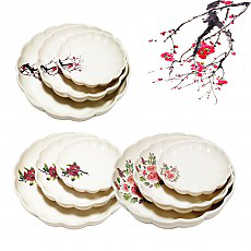 梅花-山茶-牡丹花碟子，韩国画盘子