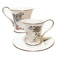 优质金线咖啡杯套装金弘道风俗画-摔跤）